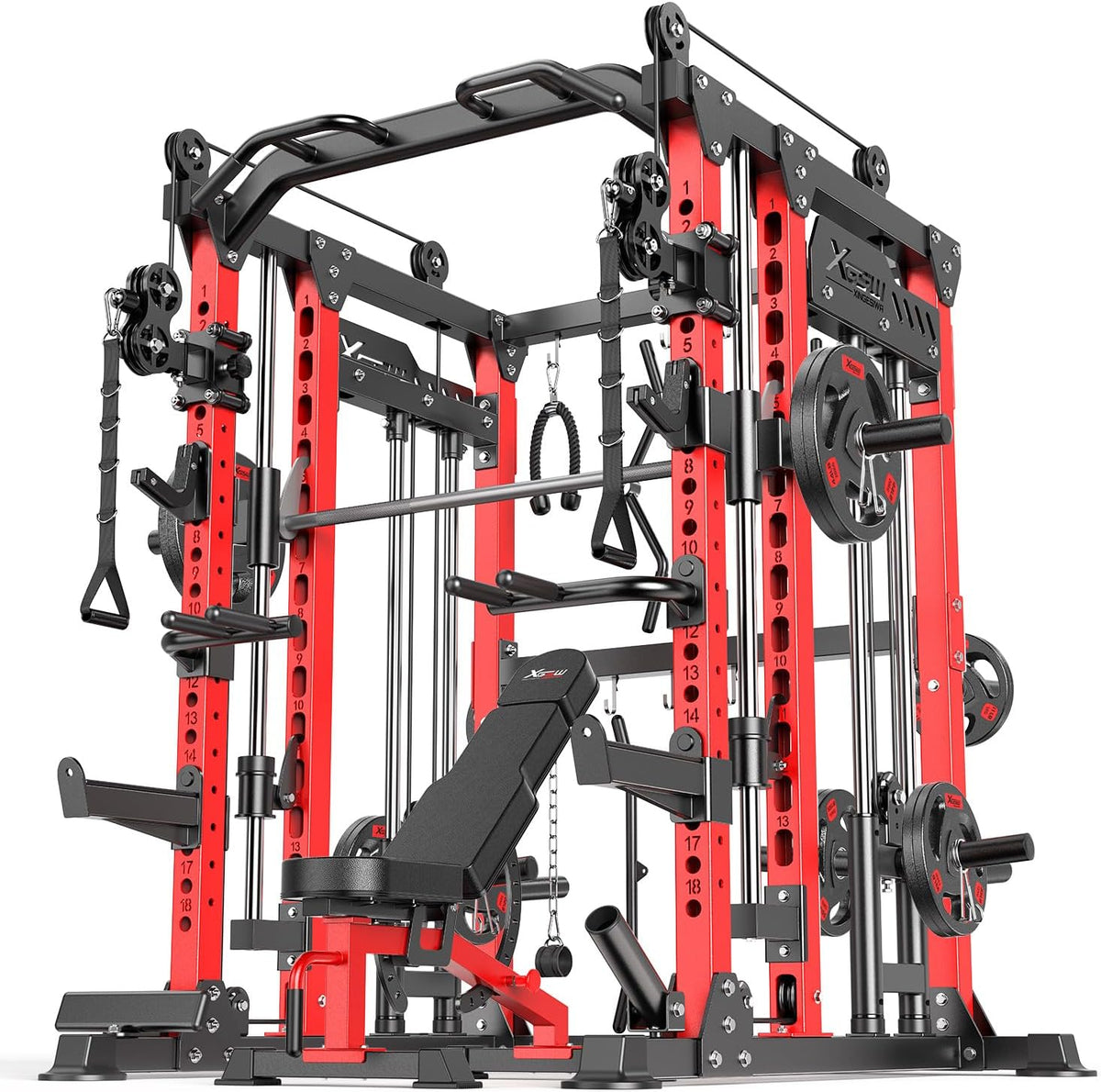 Power Cage,1600lbs Multi-Function Power Rack with Adjustable Cable Crossover System and More Training Attachment, Weight Cage for Home Gym