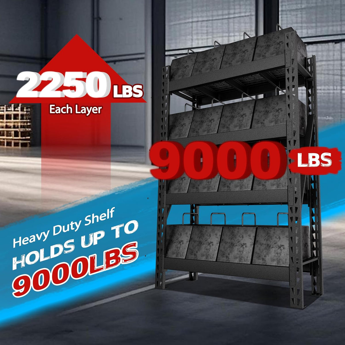 MUPATER 4-Tier Garage Shelving, 9000 LBS Heavy Duty Metal Storage Shelves, Adjustable Storage Wire Shelving Unit for Basement, Warehouse, Industrial