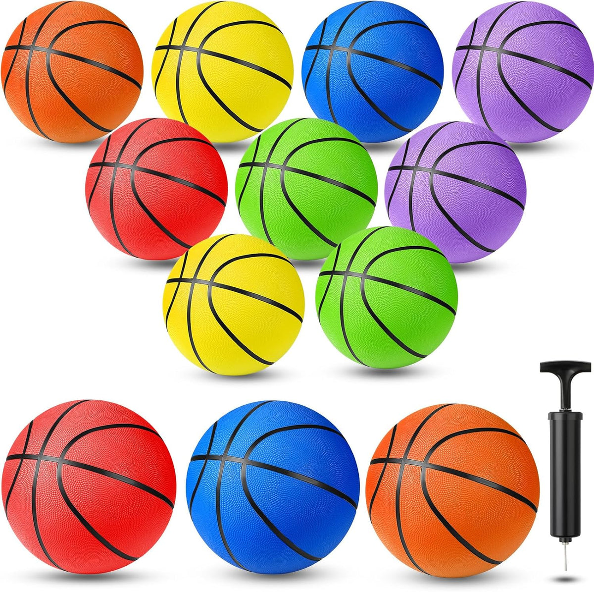 Jerify 12 Pack Official Size Rubber Basketballs for Kids Child Junior Youth Indoor Outdoor Sports Basket Balls with Pump Back to School Student Gifts Operation Christmas Bulk Items