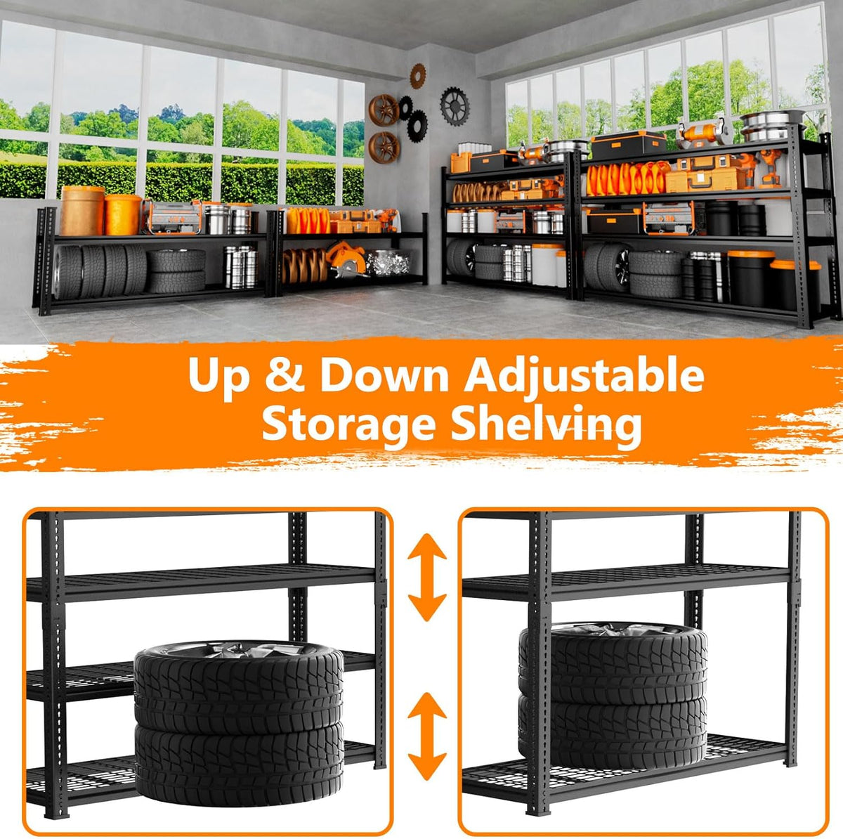 Storage Shelves Heavy Duty, 48"L x 18"W x 60"H Garage Wire Shelving Unit Loads 2640LBS, 4-tier Adjustable Metal Industrial Utility Shelf Rack for Kitchen, Laundry Room, Pantry, Warehouse, Basement