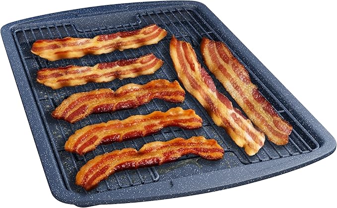Cookie Sheet with Wire Rack Set, 2-Piece Nonstick Blue Marble Carbon Steel Pan & Cooling Rack, Space-Saving Stackable Set, PFOA, PFOS, PTFE Free, Oven Safe Up to 450°F, 17.4" Pan & 14.7" Rack