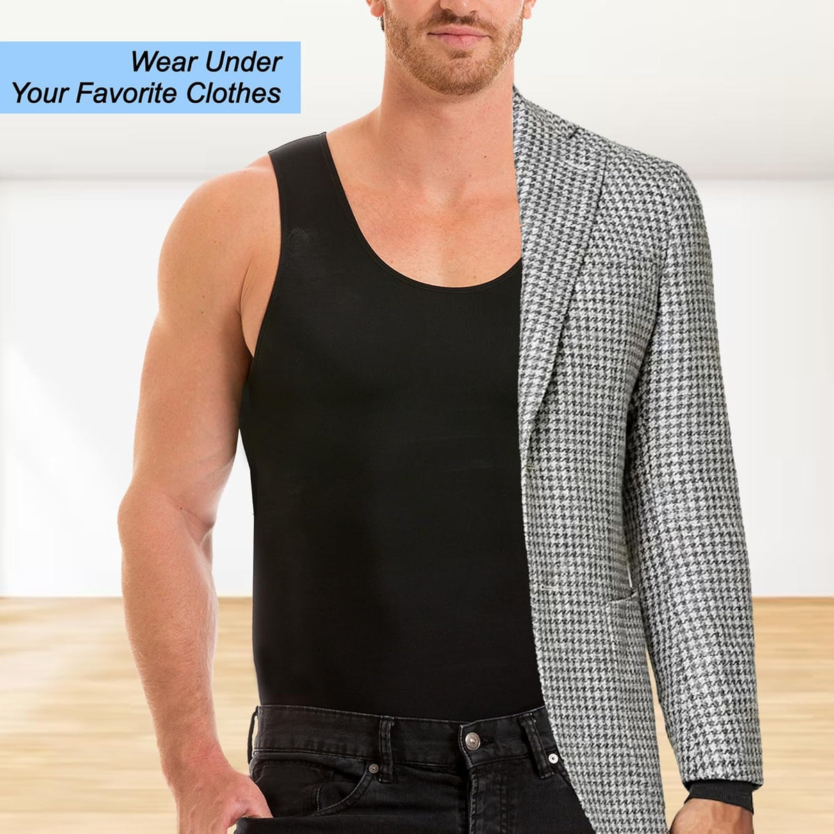 Insta Slim -Made in USA- Compression Tank-Top Shapewear for Men. Tummy Control Slimming Body-Shaper for Belly & Back Support
