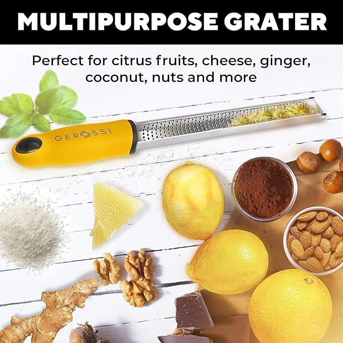 Stainless Steel Cheese and Citrus Zester Grater w/Extra Sharp Blade - Perfect for Lemons, Parmesan, Garlic, Chocolate - Spice Up any Kitchen Dish in Seconds with Your Premium Hand Held Shredder