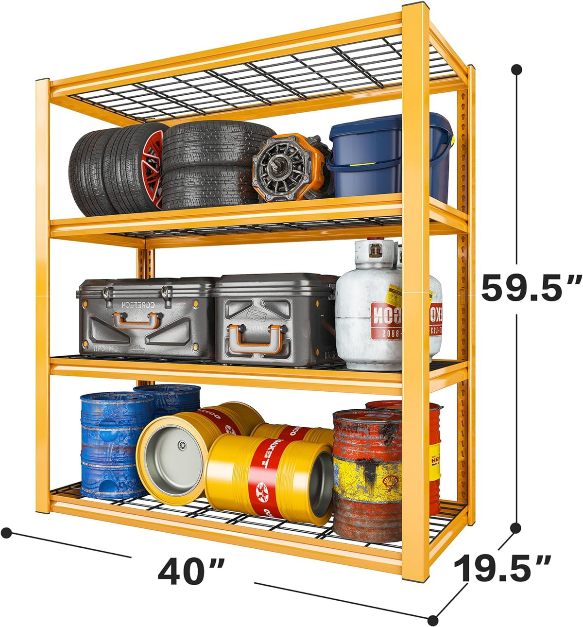 REIBII 40" W Garage Shelving 2240 LBS Storage Shelves Heavy Duty Metal Shelving 4 Tier Metal Shelves for Storage Adjustable Garage Shelf for Pantry Basement Warehouse 40" W × 19.5" D × 59.5" H