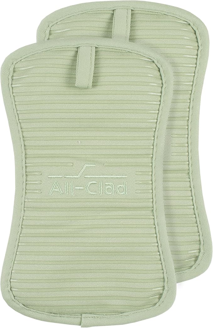 All-Clad Premium Pot Holder & Heating Pad, (2-Pack) Heat Resistant to 500 Degrees, 100% Cotton 10"x6.25" for Kitchen and Barbeque, Fennel