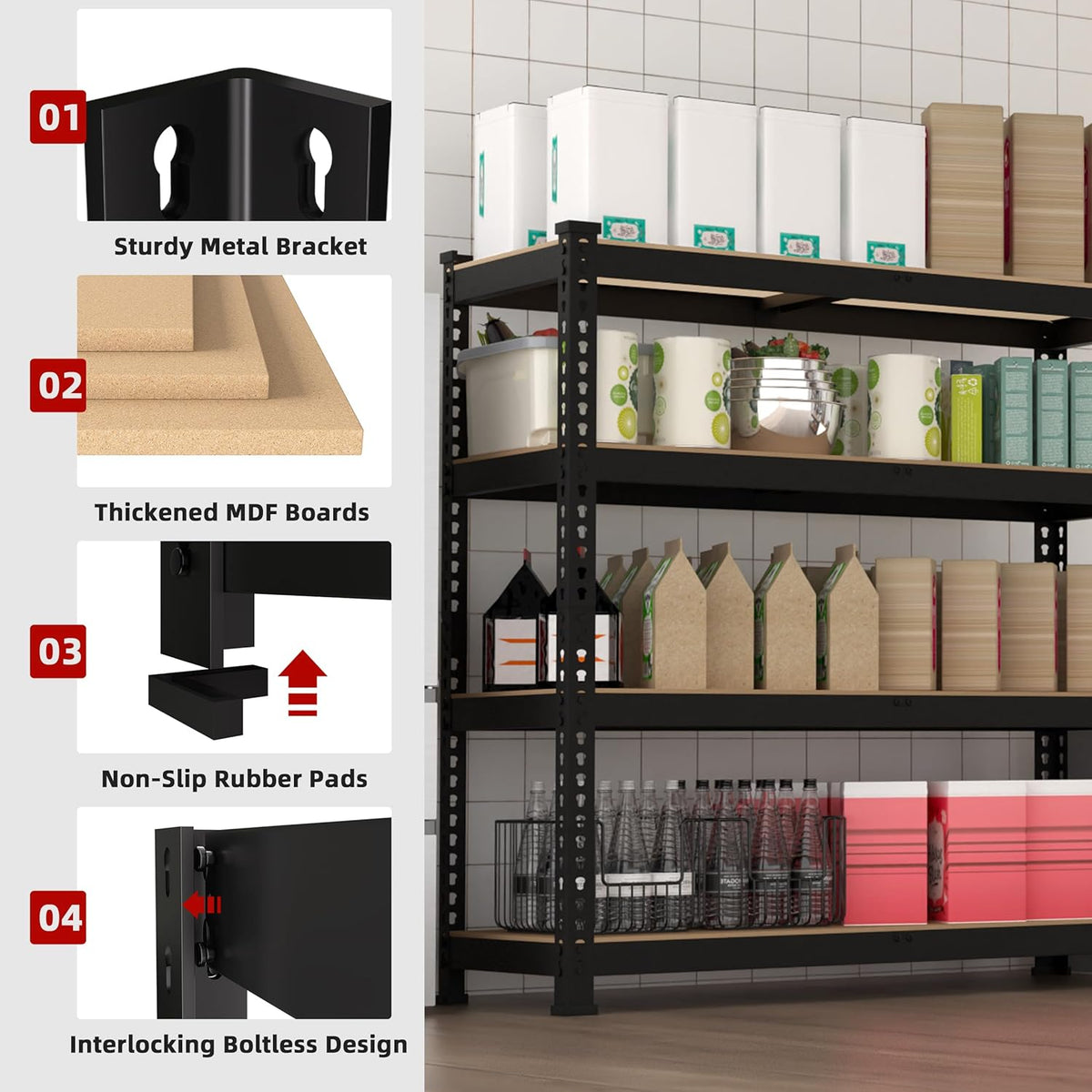3 Packs 36" W x 16" D x 55" H Adjustable Garage Storage Shelves - 4-Shelf Heavy Duty Shelving Unit, Metal Utility Storage Organizer Racks for Warehouse Pantry Closet Kitchen, Black