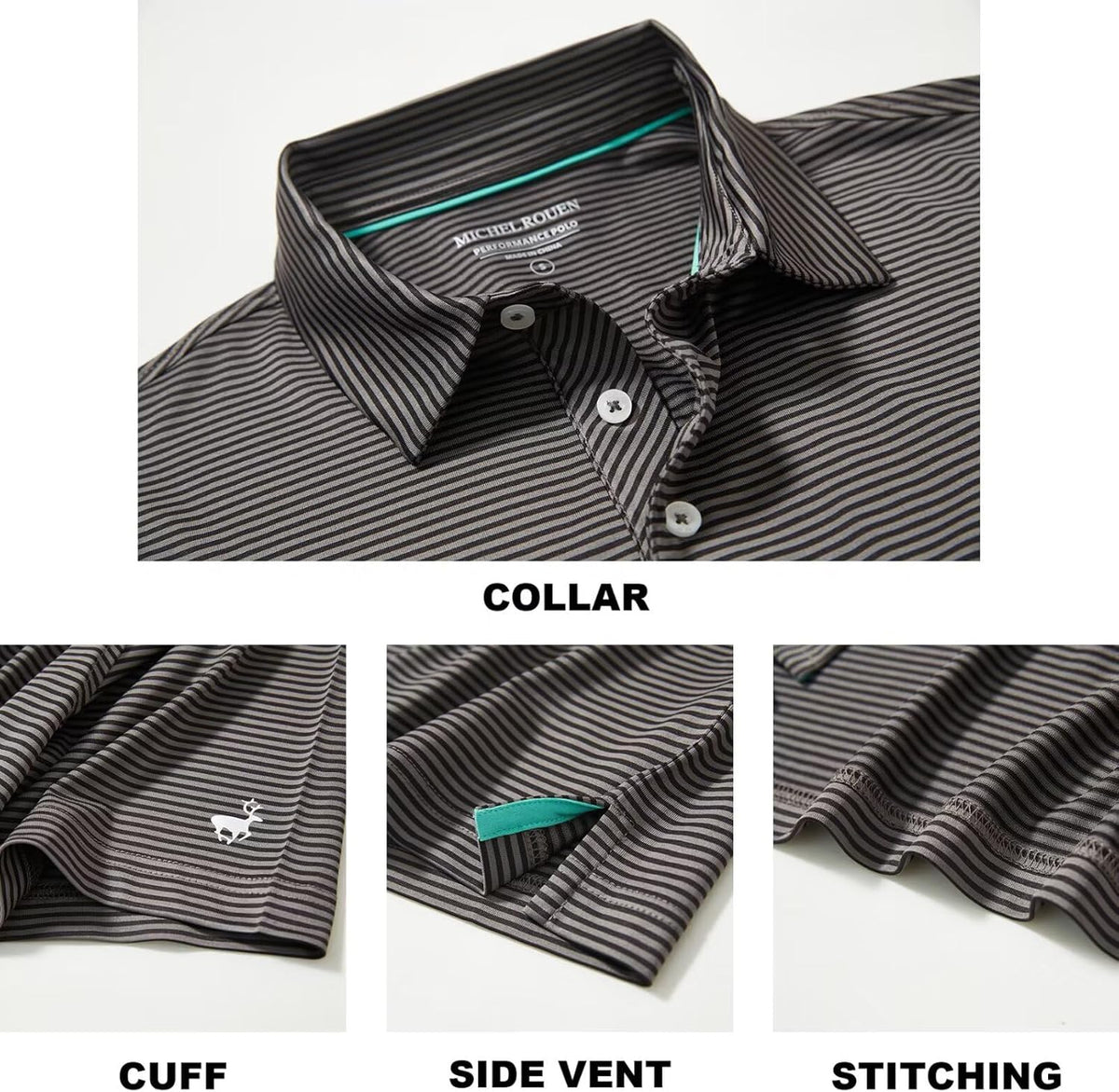 Mens Golf Shirt Moisture Wicking Dry Fit Performance Sport Short Sleeve Striped Golf Polo Shirts for Men