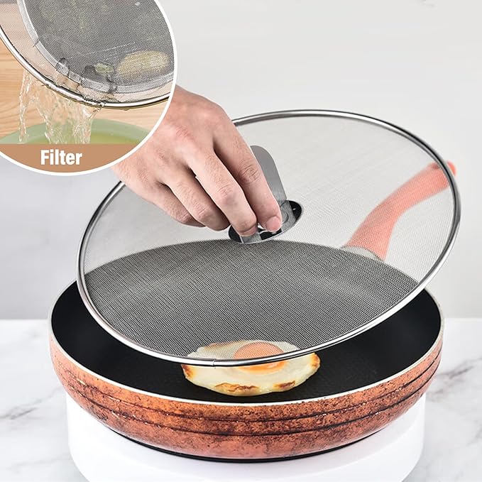 3 Pack Splatter Screen for Frying Pan 13" 11.5" 9.8" Stainless Steel Grease Splatter Guard Ultra Fine Mesh Lids with Fold Flat Knob Set for Prevent Oil Splatter