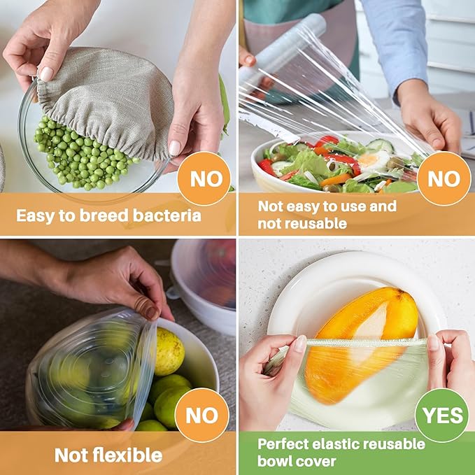 MAQIHAN 80Pcs Bowl Covers Reusable - Plastic Bowl Cover Elastic Fresh Keeping Bags Wrap Reusable Plastic Stretch Elastic Food Storage Covers Sourdough Baking Bread Proofing Rising（3 Sizes）