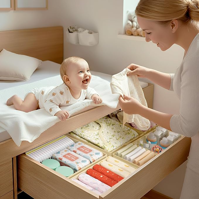 DIMJ Drawer Organizer Clothes - 16 Pack Baby Dresser Organizer for Nursery, Foldable Drawer Organizer Bins for Closet Bedroom Organization, Fabric Clothes Storage Dividers for Underwears, Socks, Bras