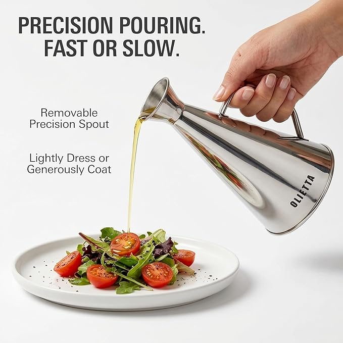 Olietta Olive Oil Dispenser Bottle Gold Stainless Steel Non Drip Leak Proof No Mess Vinegar Pourer & Kitchen Drizzler 25 oz 750ML 0.75 Litre Great for Pouring & Drizzling Easy to Clean & Leakproof