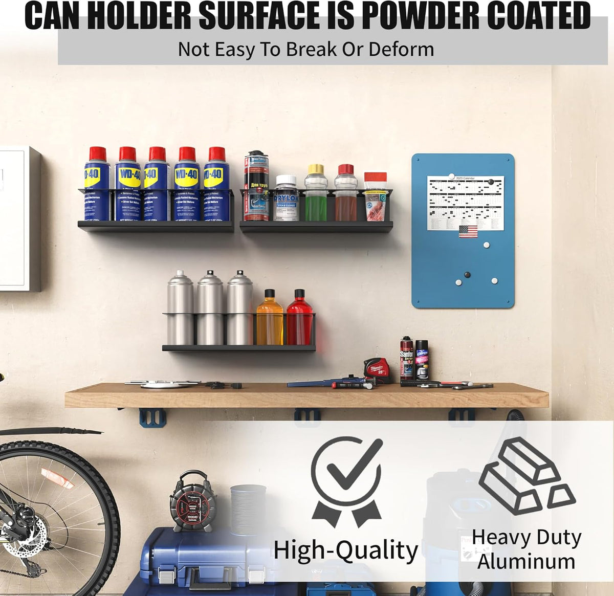 4 Pack Wall-Mounted Spray Bottle Holder, Aerosol Spray Can Holder Storage Rack, Heavy-Duty Paint Bottle Organizer With 20 Holes, Steel Black Spray Rack for Garage, Shop, Home or Tool Trailer