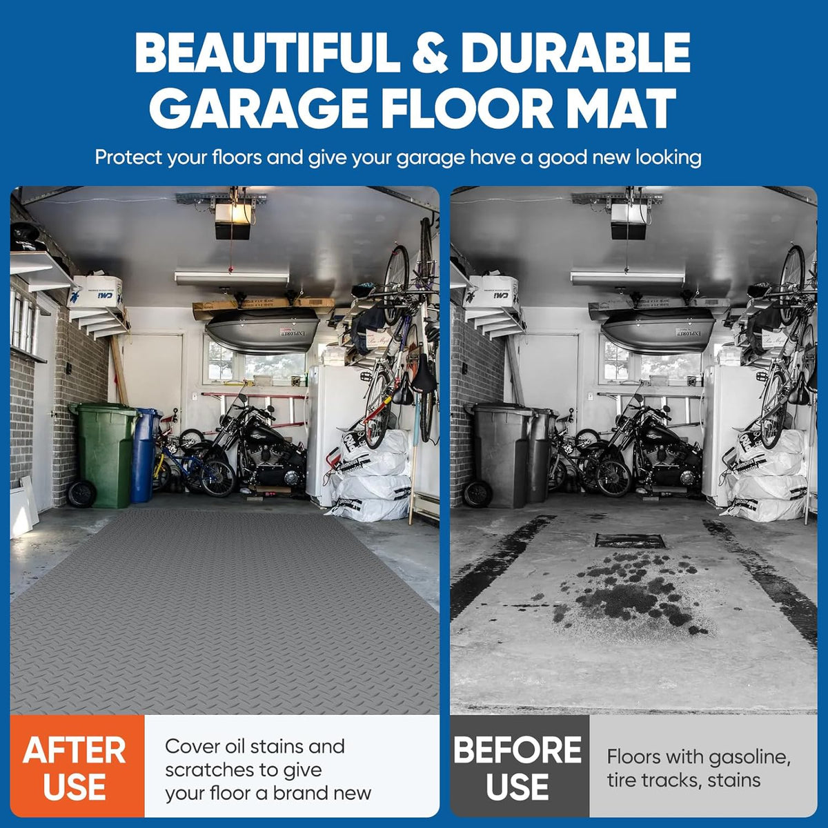 7.5 x 17 FT Garage Floor Mat, Thickened Diamond Plate PVC Garage Parking Mat, Heavy Duty Flooring Roll Mats Waterproof Non-Slip Floor Protector, for Car, Trailer, SUV, Basement, Gym, Shed - Gray