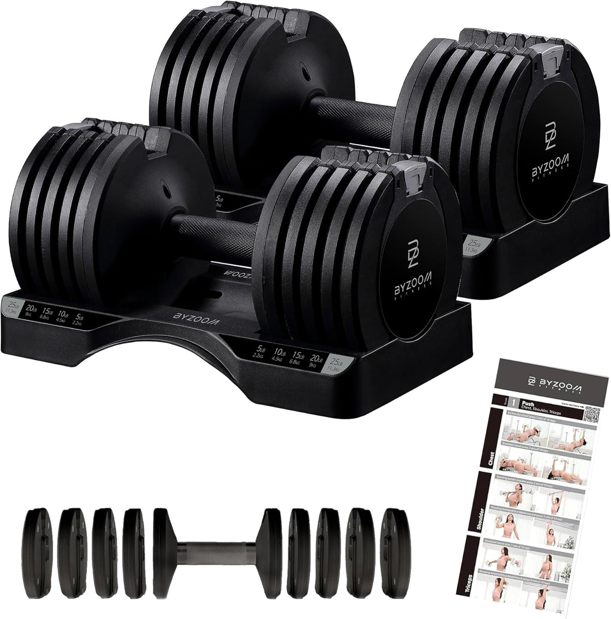 Adjustable Dumbbell – 12.5/25lb Single Unit OR Set of 2 – 5-in-1 Adjustable Weight for Home Gym, Strength Training & Fitness Workouts, White OR Black