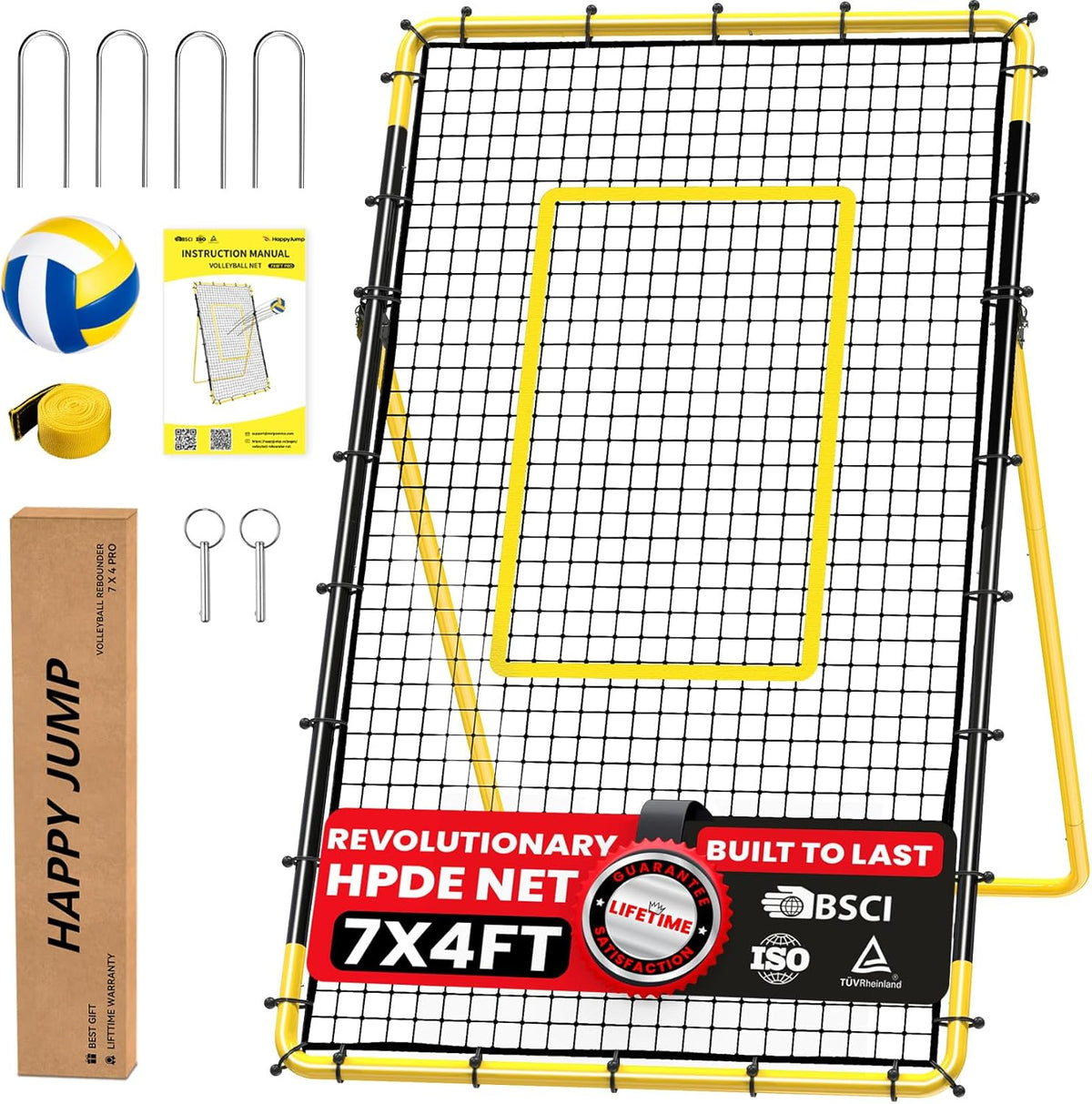 Adjustable Volleyball Rebounder Net Equipment 7x4 FT with Volleyball Practice for Adult Backyard Indoor Outdoor Training