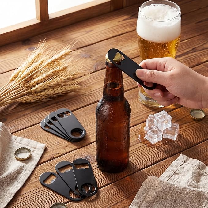 Remerry Bottle Openers Stainless Steel Flat Bottle Opener Bulk 3.4 x 1.3 Inches Bartender Beer Key Soda Can Mini Speed for Kitchen, Bar or Restaurant(Black,150 Pcs)