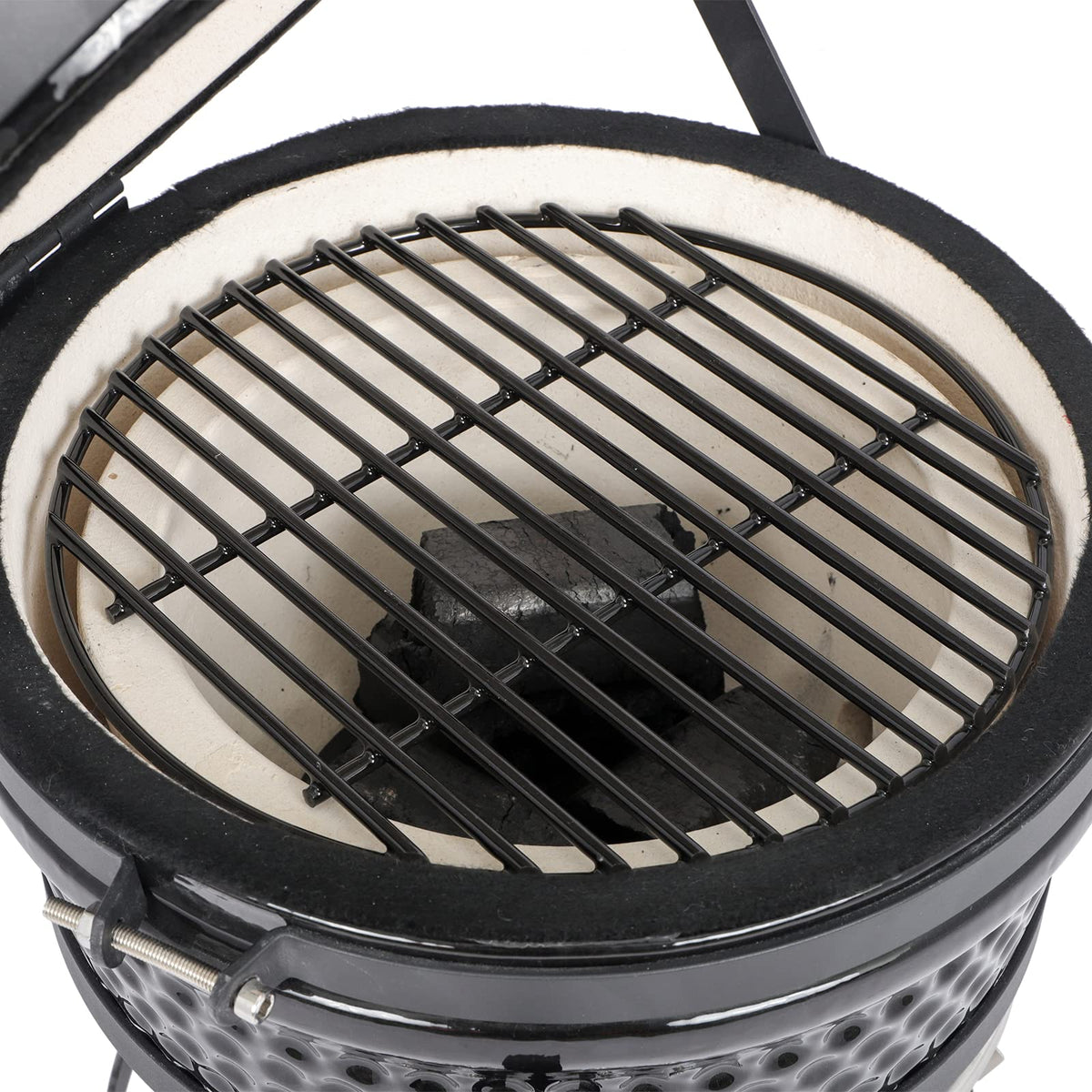 Sky Limited 13" Round Kamado Charcoal Grill, Portable Ceramic Barbecue Grill with Thermometer for Variations on Cooking Methods(Black) (Black)