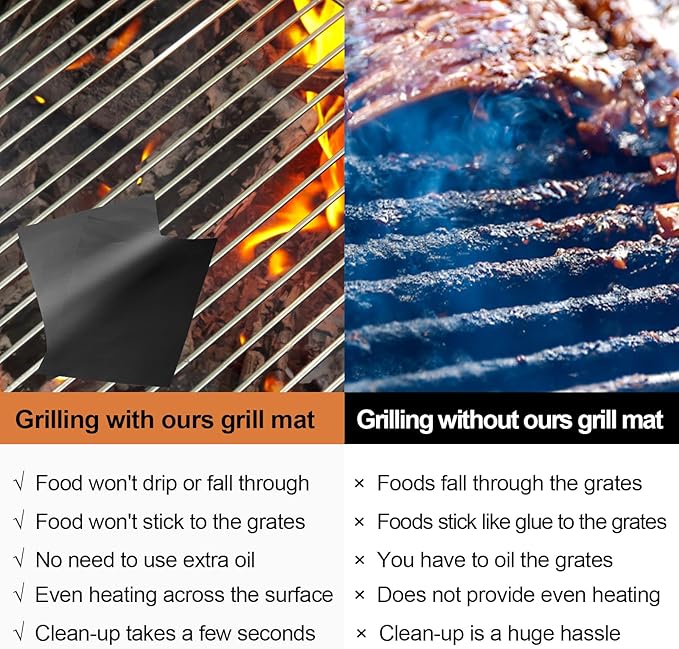 UBeesize 3 Pack Grill Mats for Outdoor Grill, Heavy Duty Grill Mats, Non Stick BBQ Grill Mats & Baking Mats, Resuable and Easy to Clean, Works on Gas Charcoal and Electric BBQ-15.75 x 13 Inch