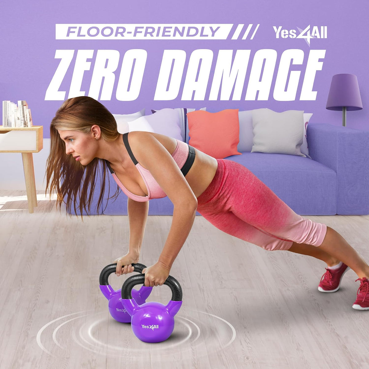 Yes4All Kettlebell Set Vinyl Coated Weights Combo for Full Body Workout Equipment Push up, Grip Strength Training, Dumbbell Weights Exercises