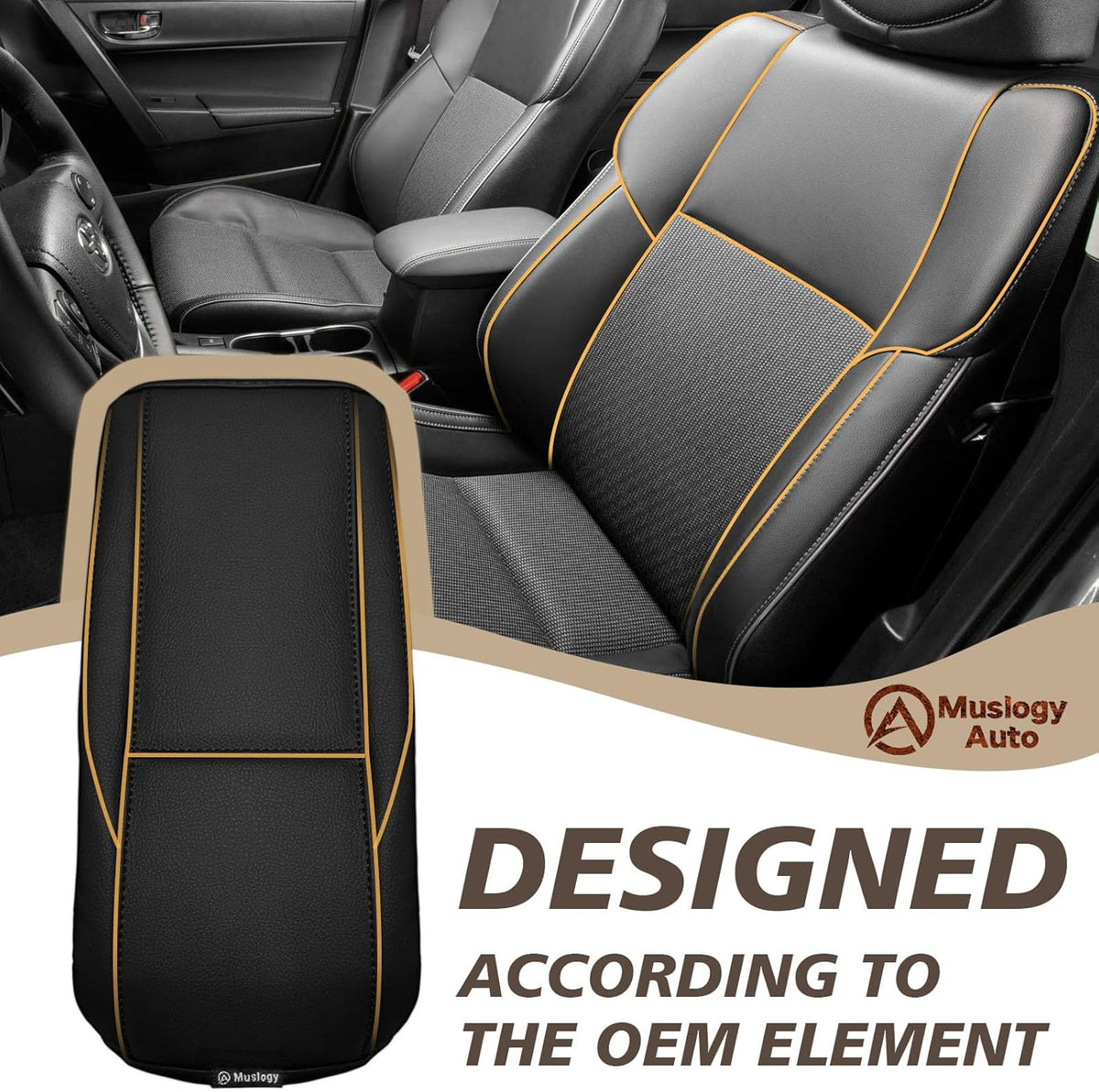 Muslogy Center Console Armrest Cover Compatible with Toyota Corolla 2014-2019 Comfort Armrest Pad Arm Rest Cushion Vegan Leather Protector Regular Thick