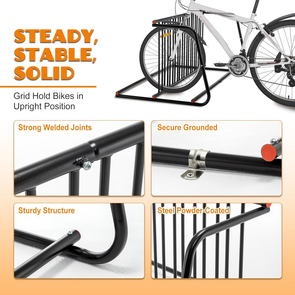 10-Bike Floor Bike Rack, 60” Dual-Sided Freestanding Steel Bike Stand for Garage, Schools & Events, Heavy-Duty Powder-Coated Storage Organizer, Easy Assembly