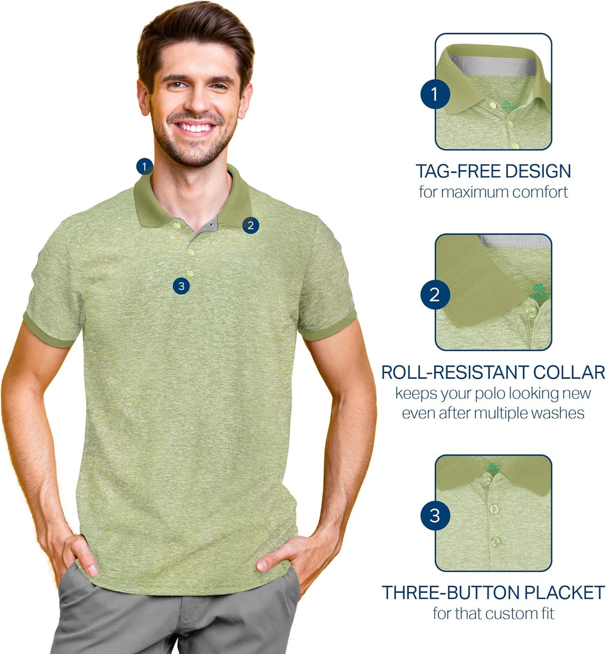 Mio Marino Golf Polo Shirts for Men - Dry Fit - Ultra-Thin Breathable Fabric