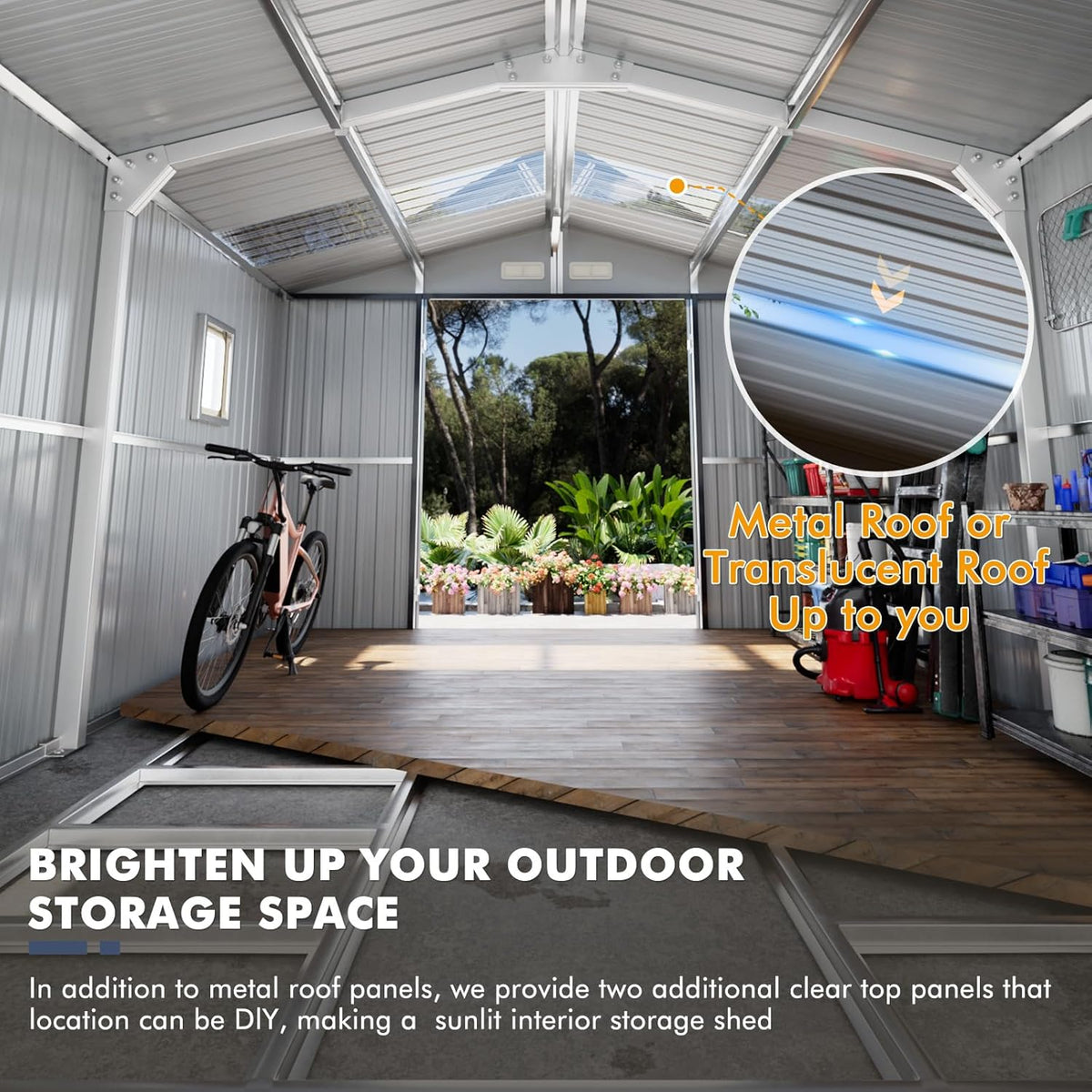 10x12 Metal Shed with Floor Frame Kit & Reinforced Construction - Translucent Roof Panels for Natural Light, Lockable Doors, Vents and Windows | Weatherproof Outdoor Storage for Garden/Backyard/Patio