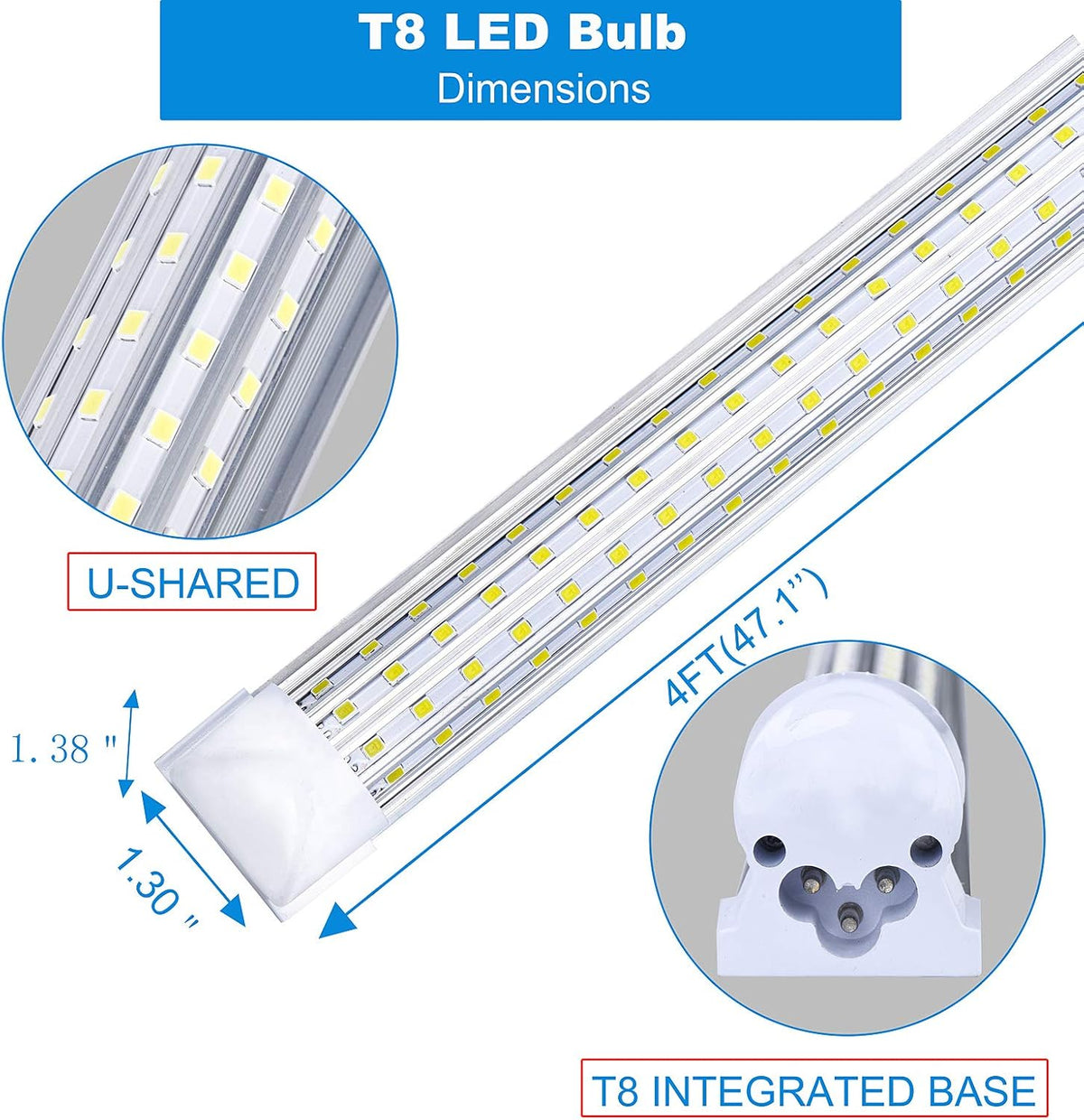 (6-Pack) 4FT LED Shop Light, 72W 6000K Cold White 9500LM Super Bright T8 Integrated LED Tube, 4 Rows Linkable Shop Lights, T8 LED Tube Lights, 4 LED Shop Lights for Garage 4 Foot with Plug