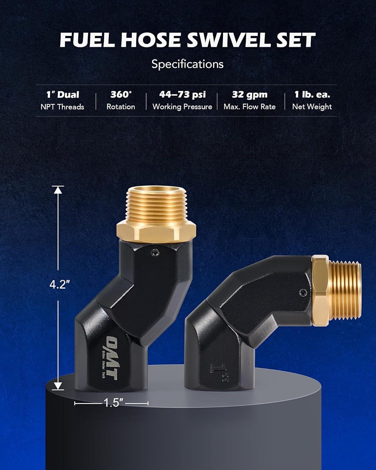 Orion Motor Tech 2pcs 1" NPT Fuel Hose Nozzle Swivel Kit, 1" NPT Fuel Transfer Swivels, Multi Plane 360 Rotating Fuel Tank Adapter Swivel Set with Accessories for Fuel Transfer Pump Gas Diesel
