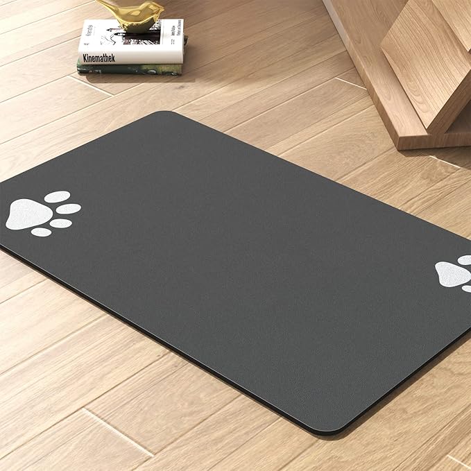 Pet Feeding Mat-Absorbent Dog Mat for Food and Water Bowl-No Stains Quick Dry Dispenser Mat-Dog Accessories Pet Supplies-Water Bowl for Messy Drinkers（Darkgrey,12"x19"