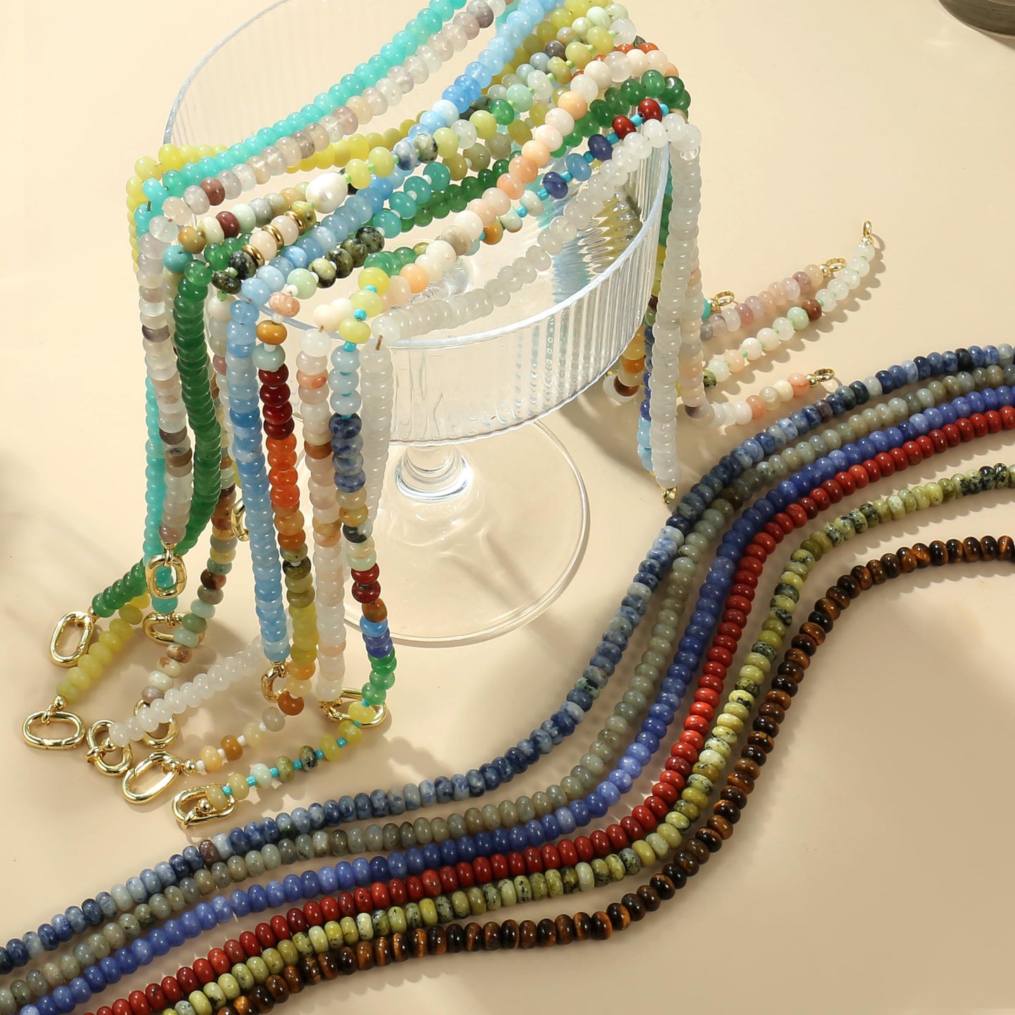 CONRAN KREMIX Colourful Stone Beaded Necklace for Women,Natural Gemstone Bead Choker Necklaces Boho Summer Beach Layering Necklace Jewelry Gift for Women