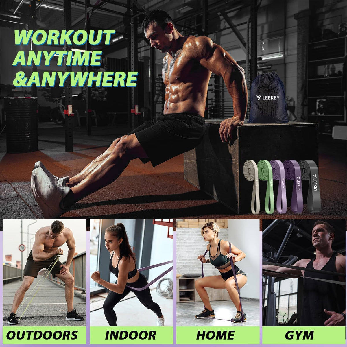 LEEKEY Resistance Bands Set for Pull-Up Assistance & Full-Body Training, Multi-Level Exercise Bands with Bag for Home Workouts, Physical Therapy, Strength Training (Men/Women)