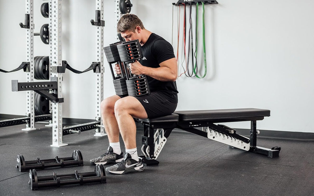 Rep Fitness Quickdraw Adjustable Dumbbells, Multiple weight ranges available including: 5-30, 5-40,5-50 and 5-60 lbs