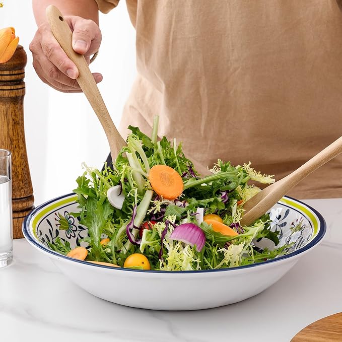 Talavera Melamine Large Serving Bowl, 13.75" x 2.75" Mixing, Pasta Serving Bowls set of 2,100% Melamine Soup Bowl Salad Bowl Fruit Bowls,Lightweight and Unbreakable…