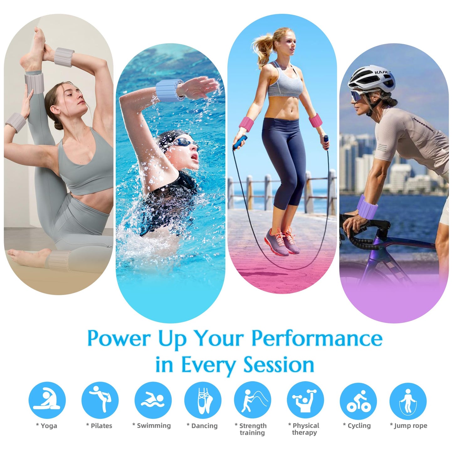 BECOJADDE Wrist Weights Ankle Weights for Women 1 Pair (2.2 lb Each) Silicone Magnetic Leg Arm Weighted Bracelet for Home Yoga Pilates Gym Workout Walking Jogging, Blue Cream
