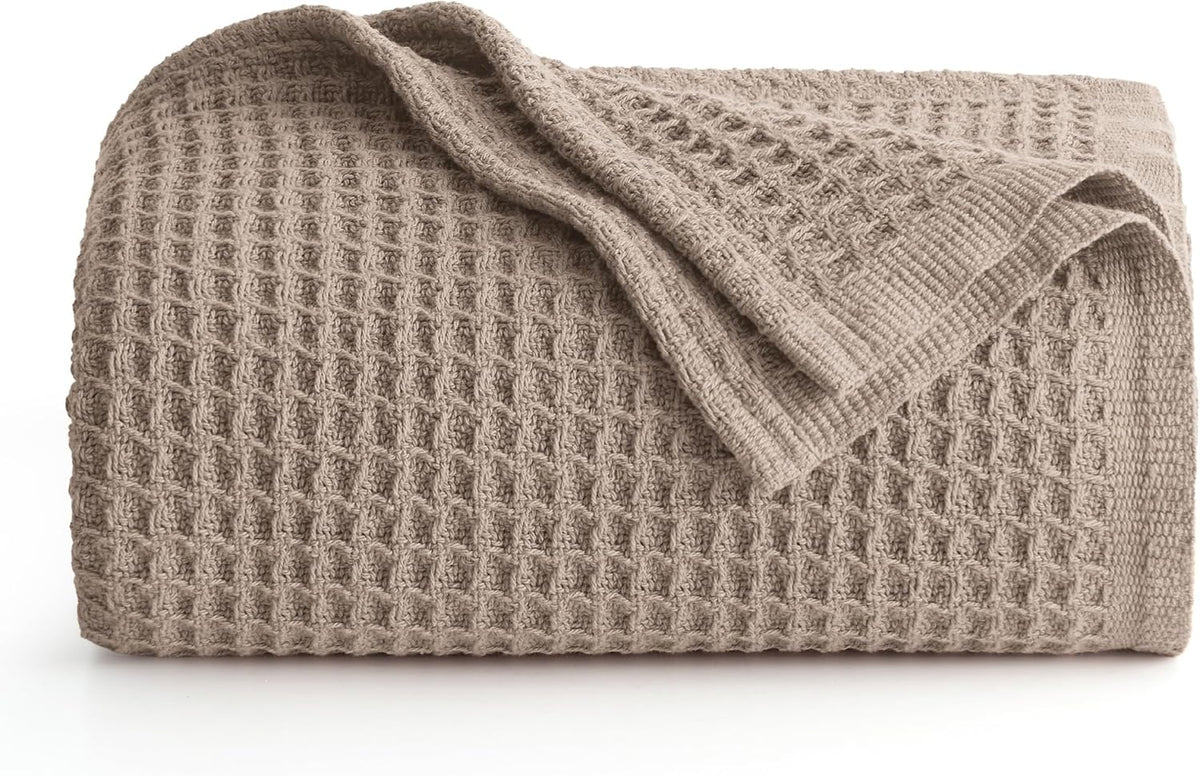 Bedsure 100% Cotton Large Throw Blanket for Couch 50x70 inches - Breathable and Soft, Waffle Weave Throw Blanket for Office, Taupe
