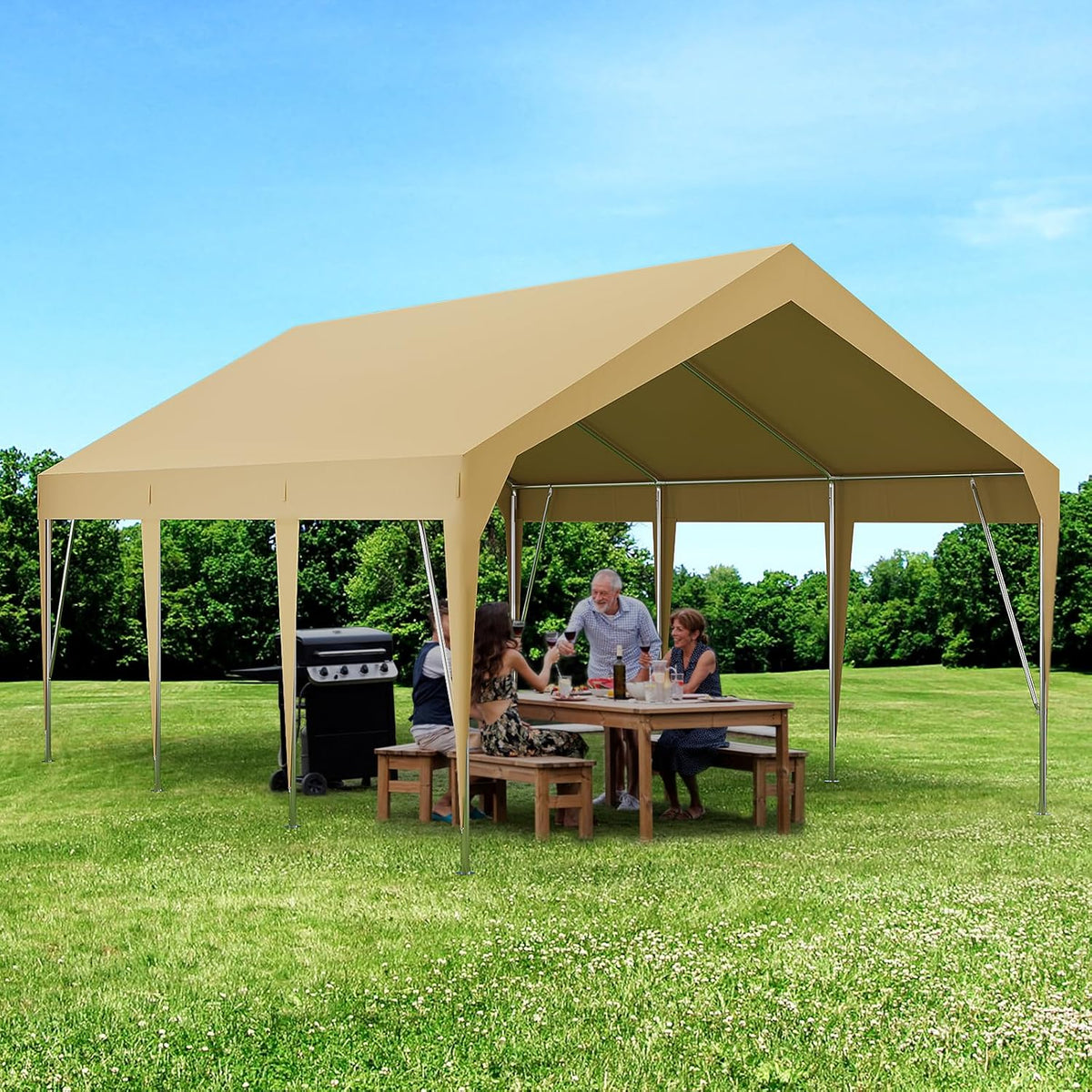 12x20ft Heavy Duty Carport Outdoor Car Canopy UV Resistant Waterproof Party Tent All-Season Portable Garage Gazebo Shelter for Car, Storage Shed (Earthy Yellow)