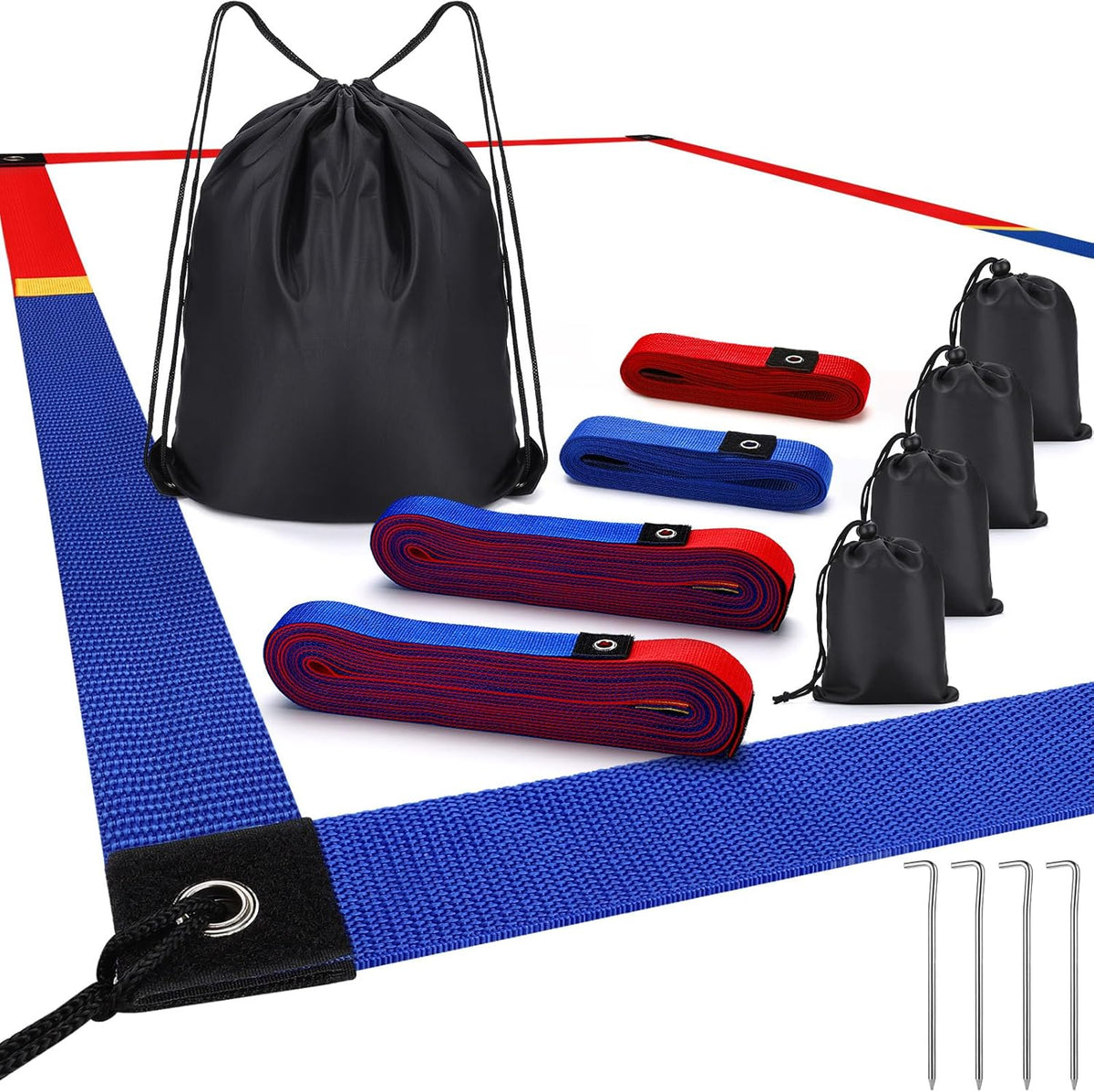 TOBWOLF 26.3' x 52.6' Beach Volleyball Lines, Volleyball Court Lines with Metal Anchors & SandBags,Highly Visible Marking Sand Lines with Metal Anchors & SandBags for Sand Outdoor Grass Backyard