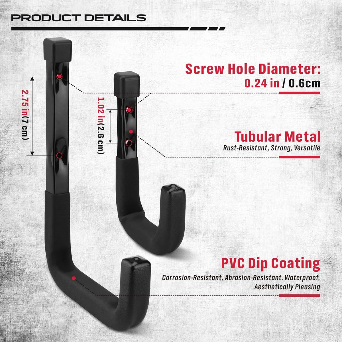 SEDY Heavy Duty Garage Storage Hooks: 4-Piece 6" & 3" Wall Mount J Utility Hooks Holds 88 LB, Large Metal Utility Hooks, Garage Storage Ladders for Bikes, Garden Tools