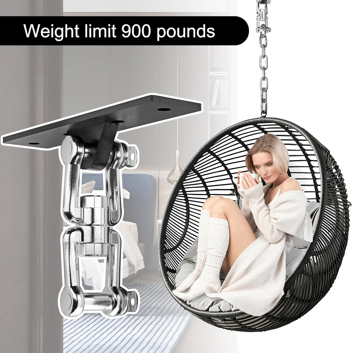 Heavy Bag Hanger,Punching Bag Mount Hanger Bracket,Ceiling Mount Hook 360°Rotation Wood Beam Holder Body Weight Strength Training Systems,Suitable for Swings and sandbags(900 LB Capacity)