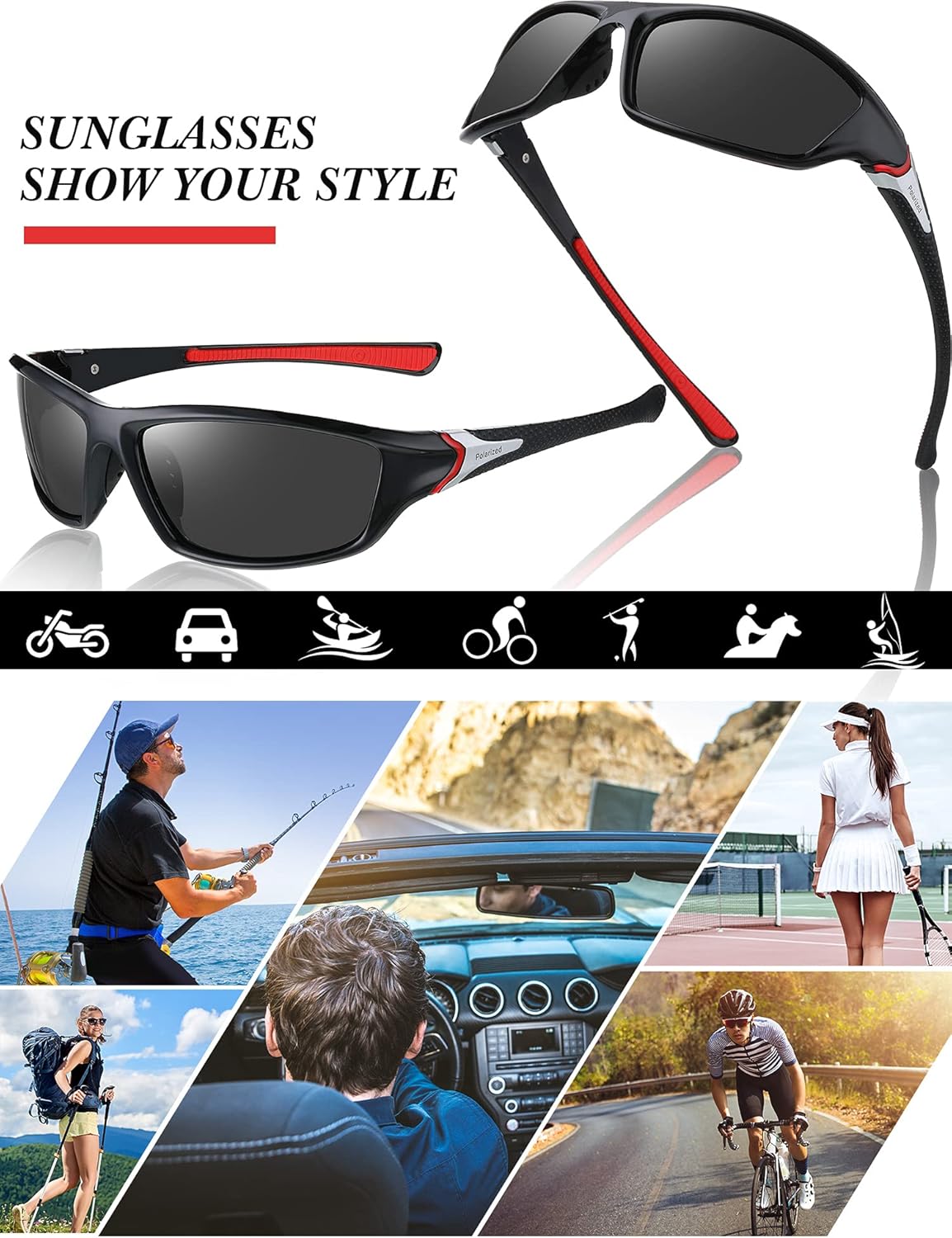 Frienda 6 Pack Polarized Sport Sunglasses for Men Multipack Fit over Glasses Pack Lot Set Men's Sport Fishing Eyeglasses