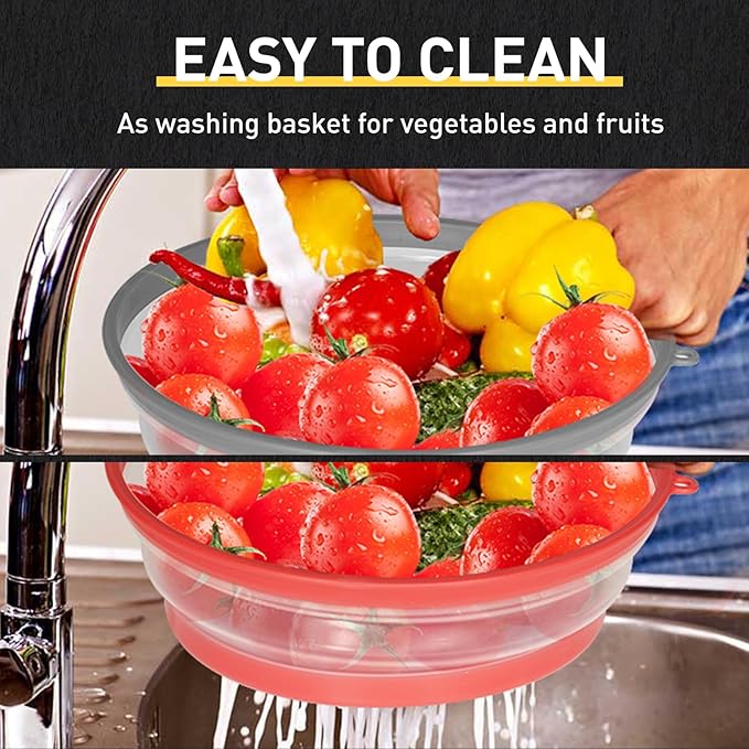 CasaCulina 2 Pack Collapsible Microwave Splatter Cover, Vented Microwave Lid with Hook Hole, Splatter Guard for Plate Dish Bowl, Vegetable Fruit Colander Multi-function Kitchen Gadget(Grey & Red)