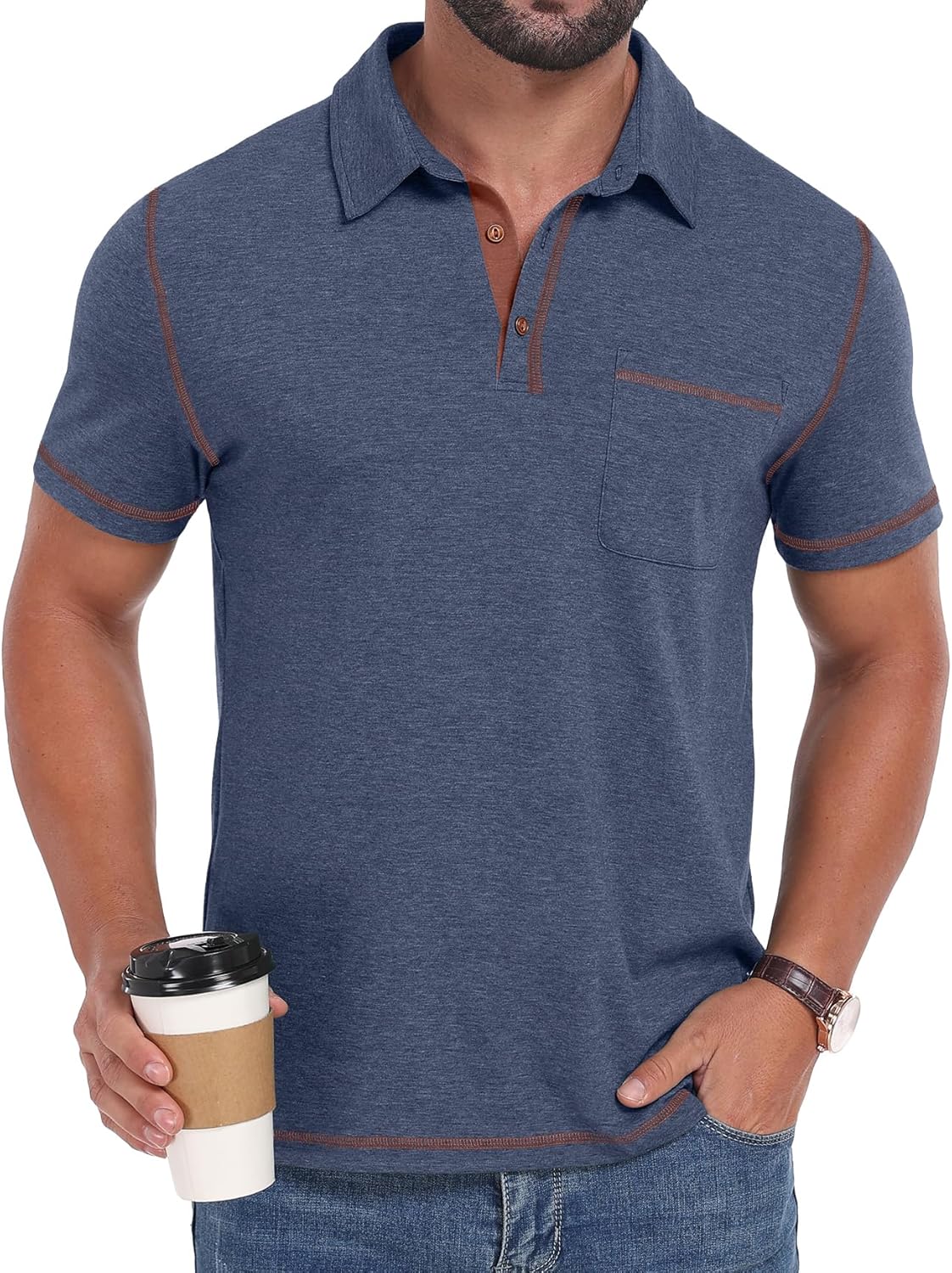 Sailwind Men's Short Sleeve Polo Shirts Casual Summer Classic Collared Golf Shirt with Pocket