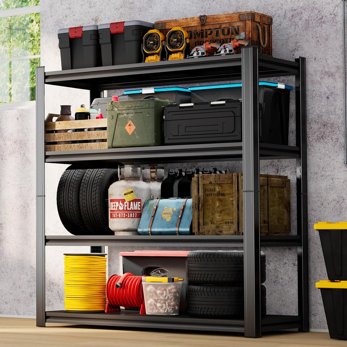 55" H Garage Shelving 2400LBS Capacity Heavy Duty Storage Shelves, Adjustable 4 Tier Metal Rack for Kitchen, Utility Room, Warehouse and Basement,16" Dx36 Wx55 H, Black
