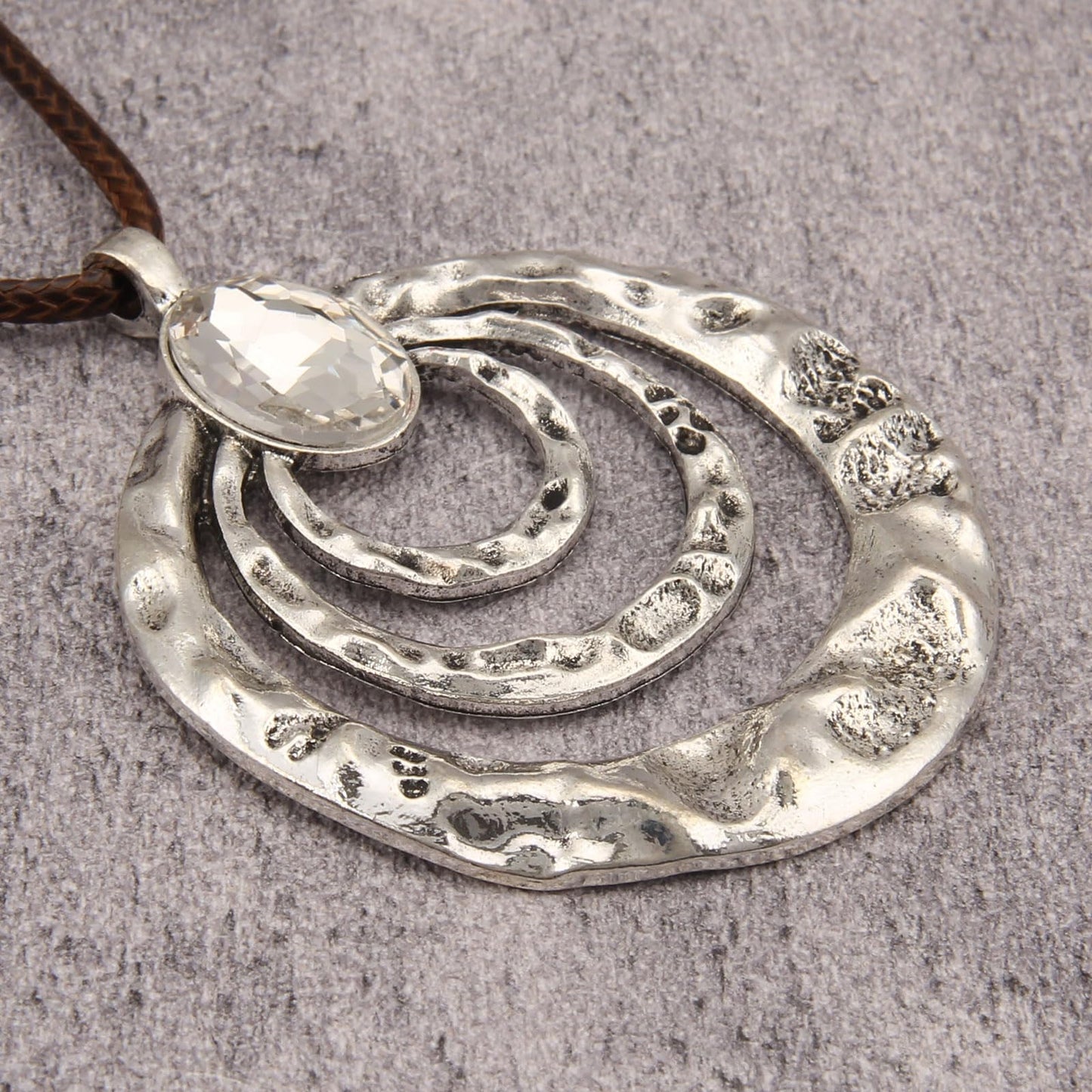 joymiao Hippie Necklace for Women Long Chunky Pendant Necklace with Silver Large Pendant Vintage Boho Statement Necklaces