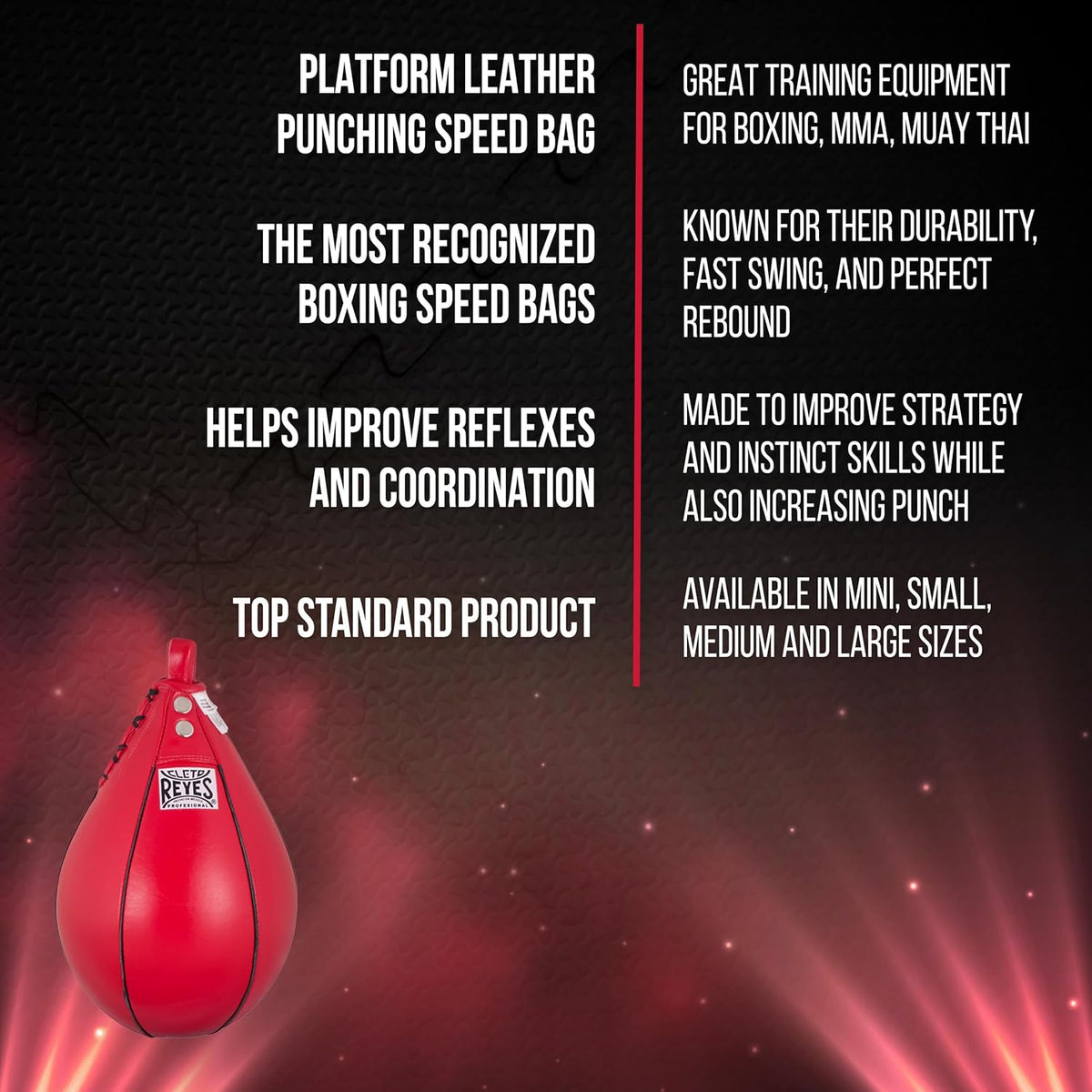 CLETO REYES Platform Leather Punching Speed Bag for Boxing, MMA, Muay Thai, Training Equipment, Classic Red, Small
