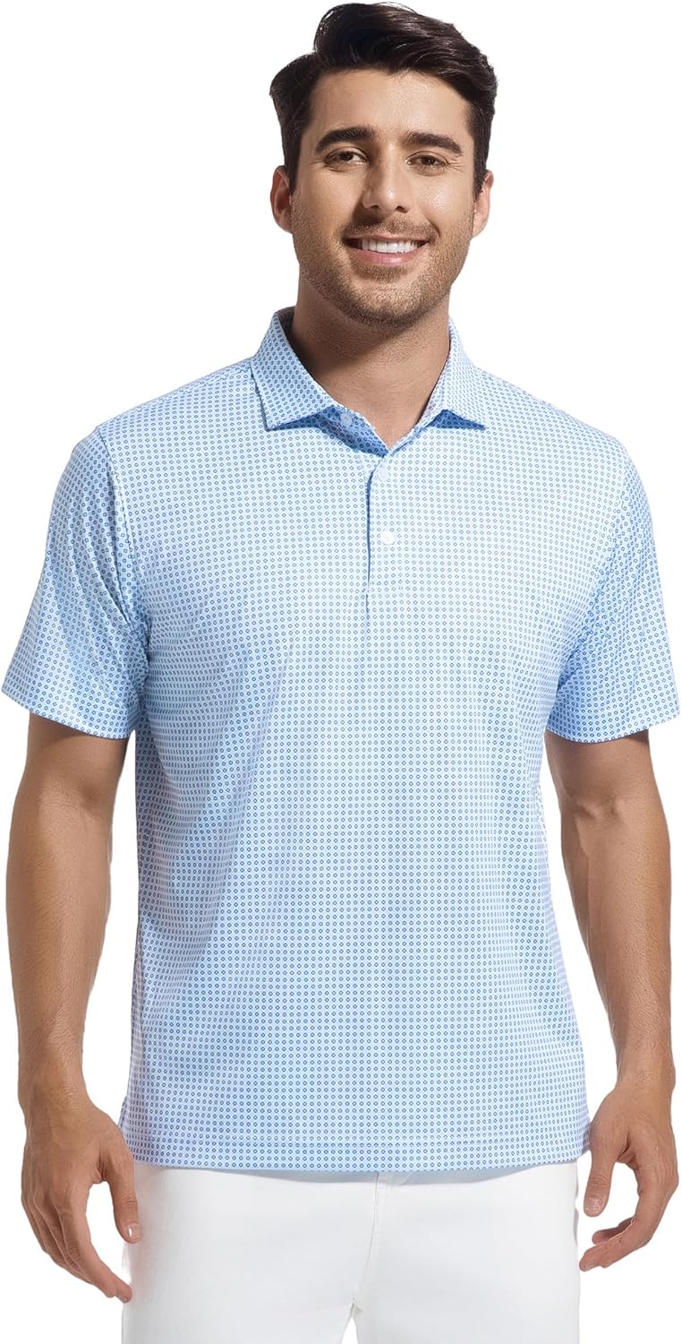 Alex Vando Mens Golf Shirt Moisture Wicking Classic Print Golf Shirts for Men