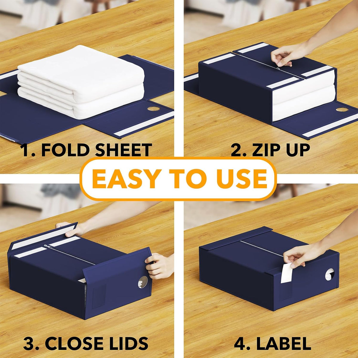SpaceAid 9 Pack Bed Sheet Organizers and Storage, Foldable Sheet Organizer with Window for Linen Closet, Set Folder Keeper for Queen & King Size Bedding Storage (Navy Blue)