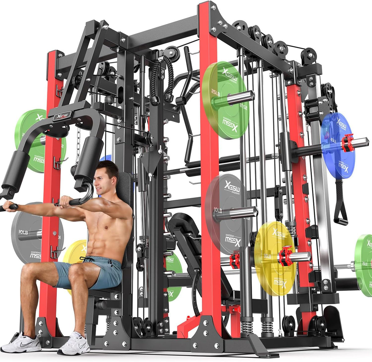 Power Cage,1600lbs Multi-Function Power Rack with Adjustable Cable Crossover System and More Training Attachment, Weight Cage for Home Gym