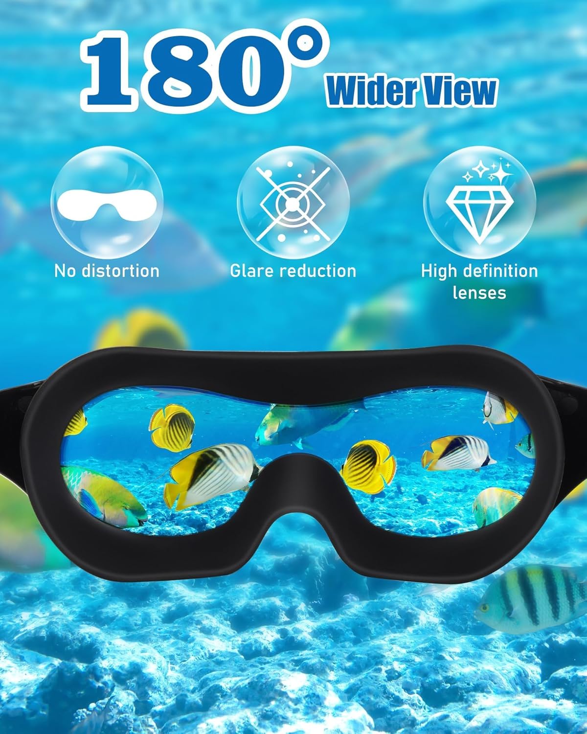 Swim Goggles with Nose Clip, Ear Plugs & Swim Cap, Anti-Fog UV Protection Lens, Leakproof Adjustable Strap for Adult